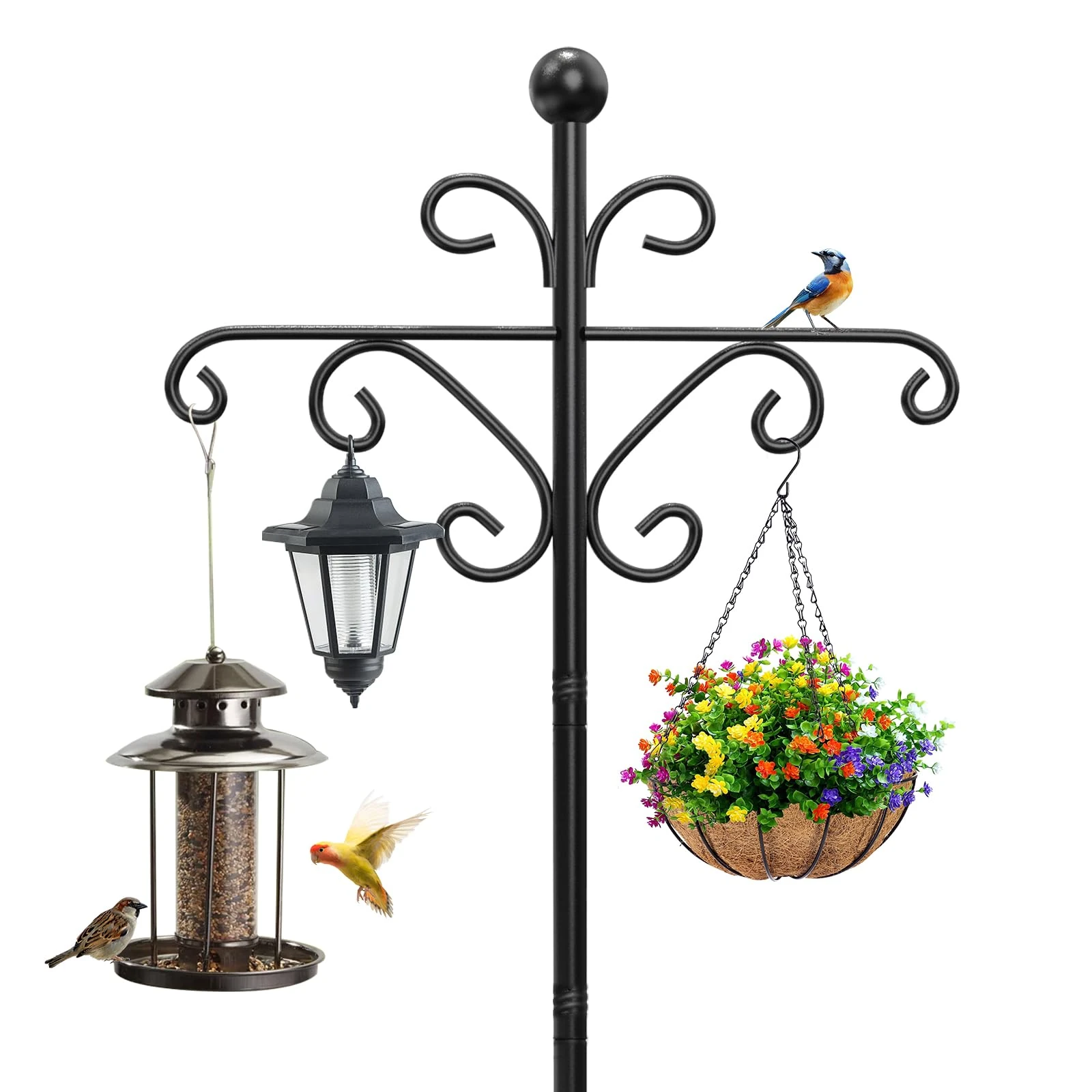 Newthinking Bird Feeder Pole, 196cm Heavy Duty Bird Feeder Stand with Double Crooks for Garden Outdoor
