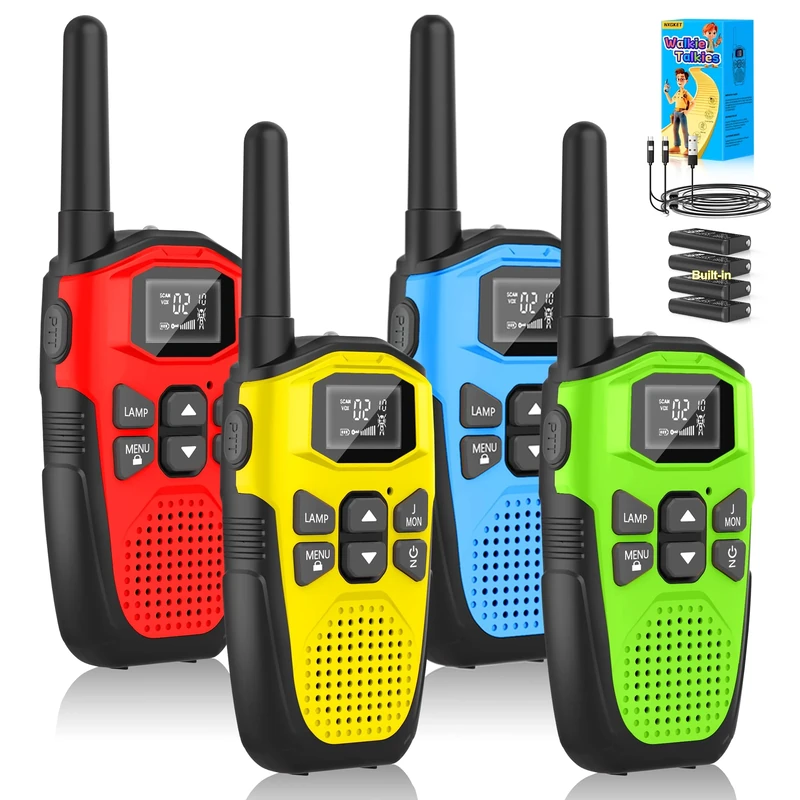 Walkie Talkies for Adults Long Range 4 Pack, NXGKET Rechargeable Kids Walky Talky with Built-In Li-Ion Battery, 16 Channels Radio with Type-C Charging Cable,VOX Function,LED Flashlight, for Camping