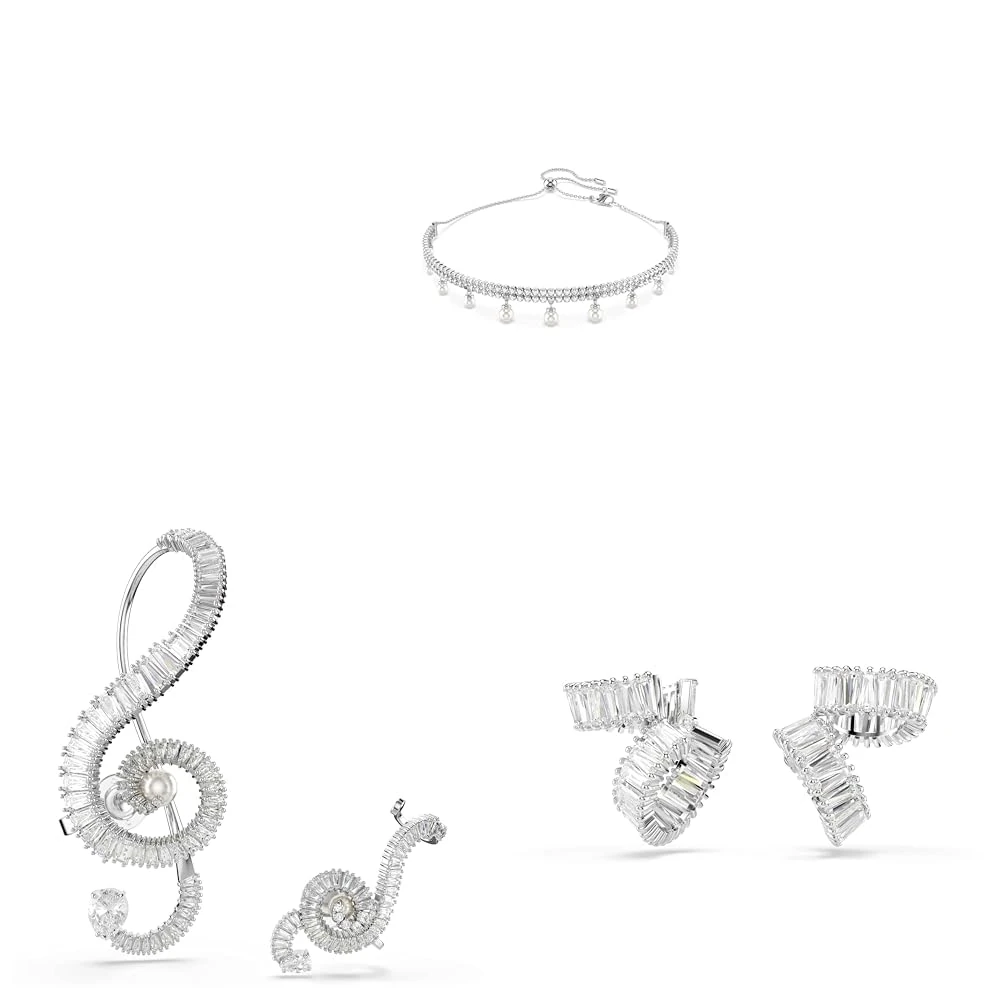 Swarovski x Ariana Grande Necklace, bracelet & earrings Mixed cuts, Pearl, White, Rhodium plated