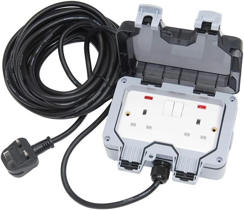 Outdoor Extension Lead 20M 2 Way Waterproof IP66 Garden Long Extension Cord Weatherproof Double Switched Outside Use
