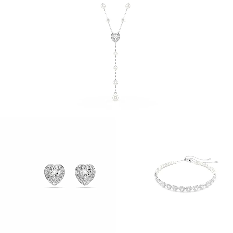 Swarovski x Ariana Grande Necklace, bracelet & earrings Mixed cuts, Heart, Pearl, White, Rhodium plated
