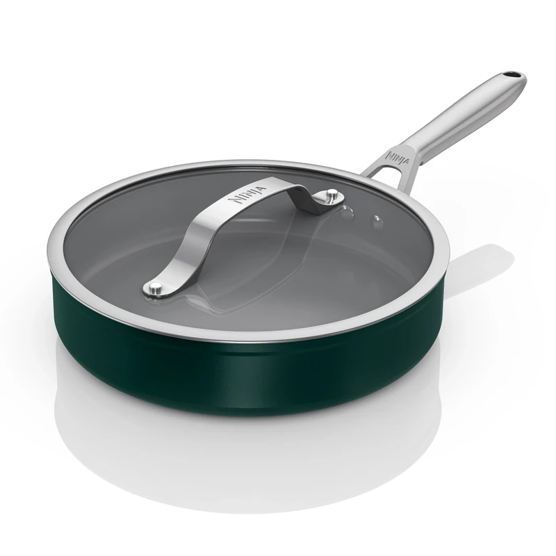 Ninja ZEROSTICK Ceramic Pro 26 cm Sauté Pan with Glass Lid, Scratch Resistant, Made PTFE-Free, All Hob Compatible, Green, CW30126UKGN