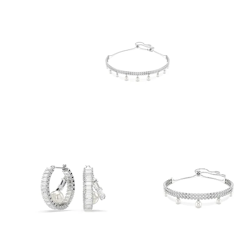 Swarovski x Ariana Grande Necklace, ear cuff & earrings Mixed cuts, Pearl, White, Rhodium plated