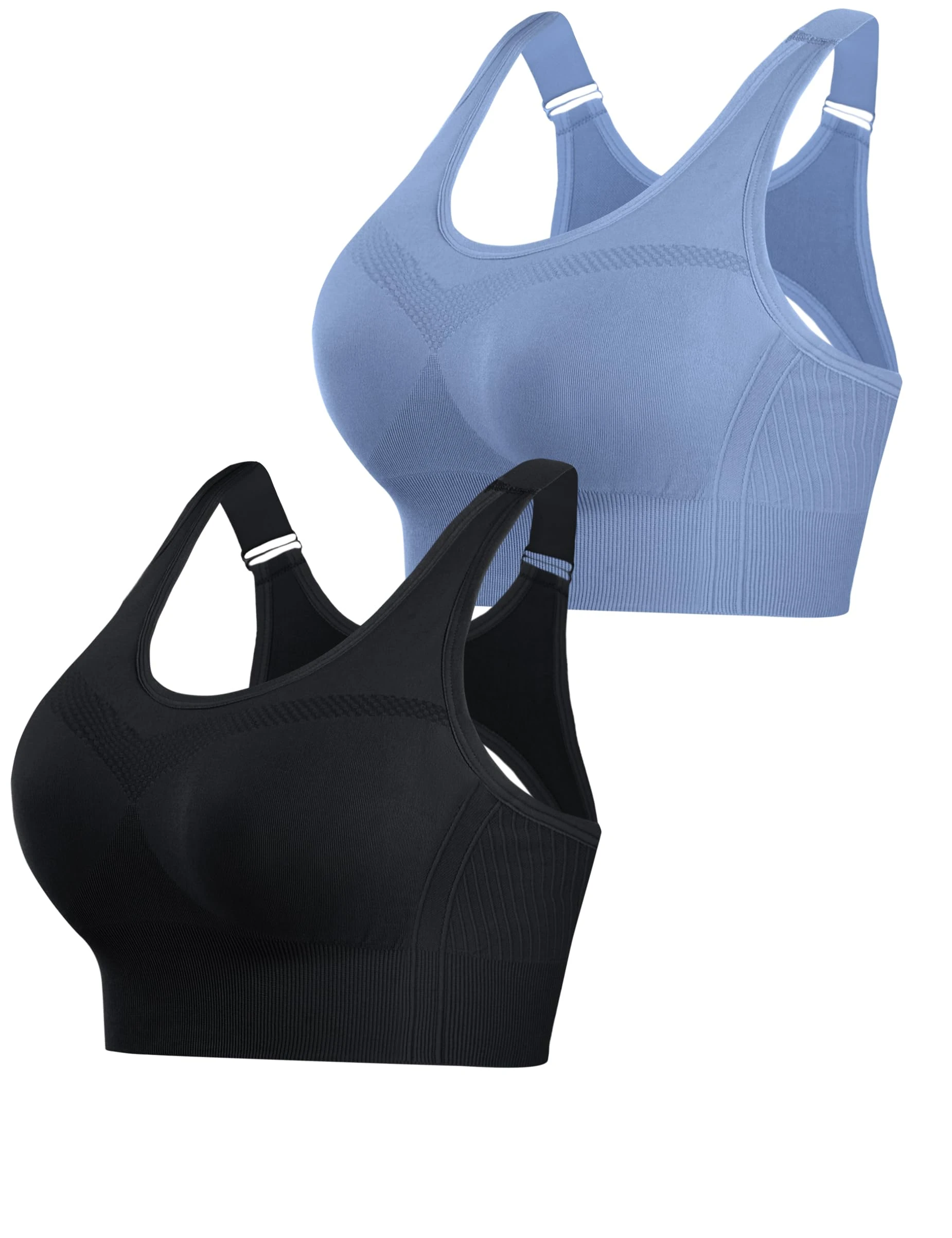 Litherday Women's Sports Bra High Impact Adjustable Strap Seamless Sports Bras Removable Padding Yoga Gym Running Workout Crop Top（Black+Blue,M）