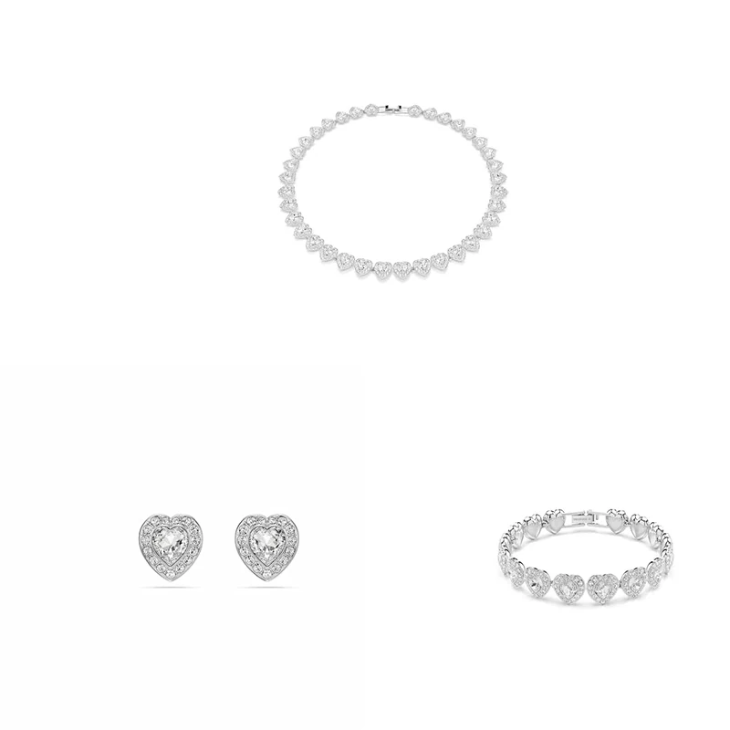 Swarovski x Ariana Grande Necklace, bracelet & earrings Mixed cuts, Heart, White, Rhodium plated