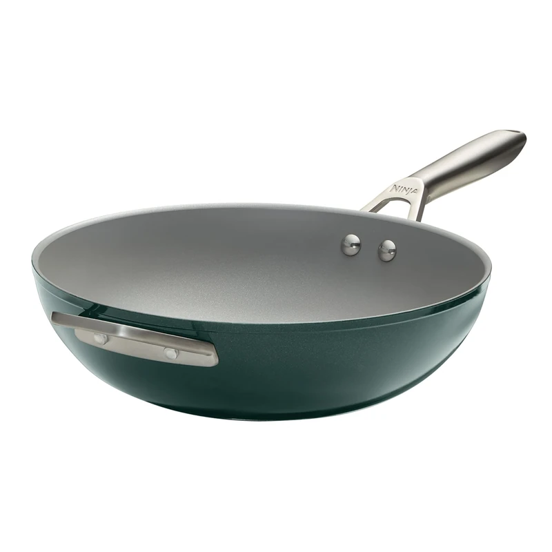 Ninja ZEROSTICK Ceramic Pro 28cm Wok, Scratch Resistant, Made PTFE-Free, All Hob Compatible, Green, CW30928UKGN