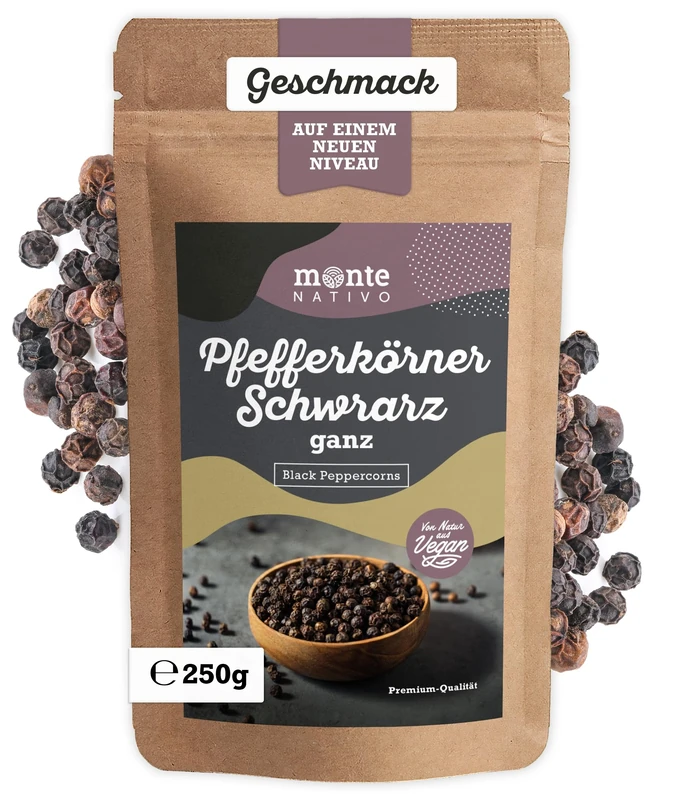 Peppercorns Black Monte Nativo (250g) - Black pepper whole - Gently dried and aromatic Spices ideal for Cooking and Seasoning