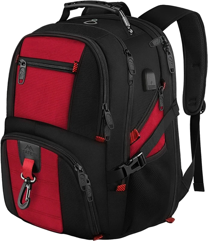 MATEIN Travel Laptop Backpack Large, 17.3 Inch Backpack 50L School Bag Water Resistant, Work Computer Rucksack for Men Anti Theft TSA with USB Charging Port, Laptop Bags for School Business-Red