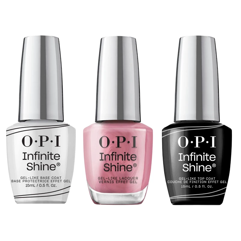 OPI Infinite Shine Long-wear Nail Polish, Gel-Like Nail Varnish with no UV lamp needed, 3-Step System for up to 11 days of vibrant colour, Base Coat & Nail Polish & Top Coat, Aphrodite's Pink Nightie,