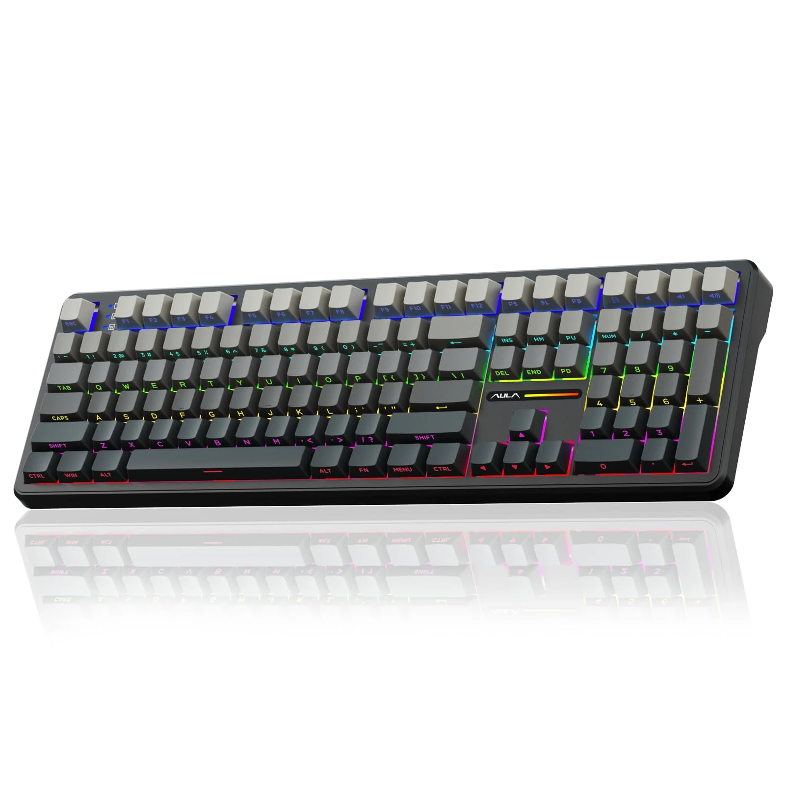 AULA F108 Wireless Gaming Keyboard Full Size,3 Mode 2.4GHz/BT5.0/USB-C Mechanical Keyboards with Five Layers Filling,Pre-lubed Switch,RGB,Creamy Sound,Hot Swappable Custom Keyboard (Grey)