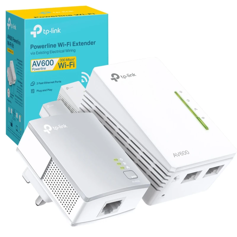 TP-Link TL-WPA4221 KIT AV600 Powerline Adapter WiFi Extender Kit, WiFi N300, Ethernet Ports, UK Plug, Plug & Play (Renewed)
