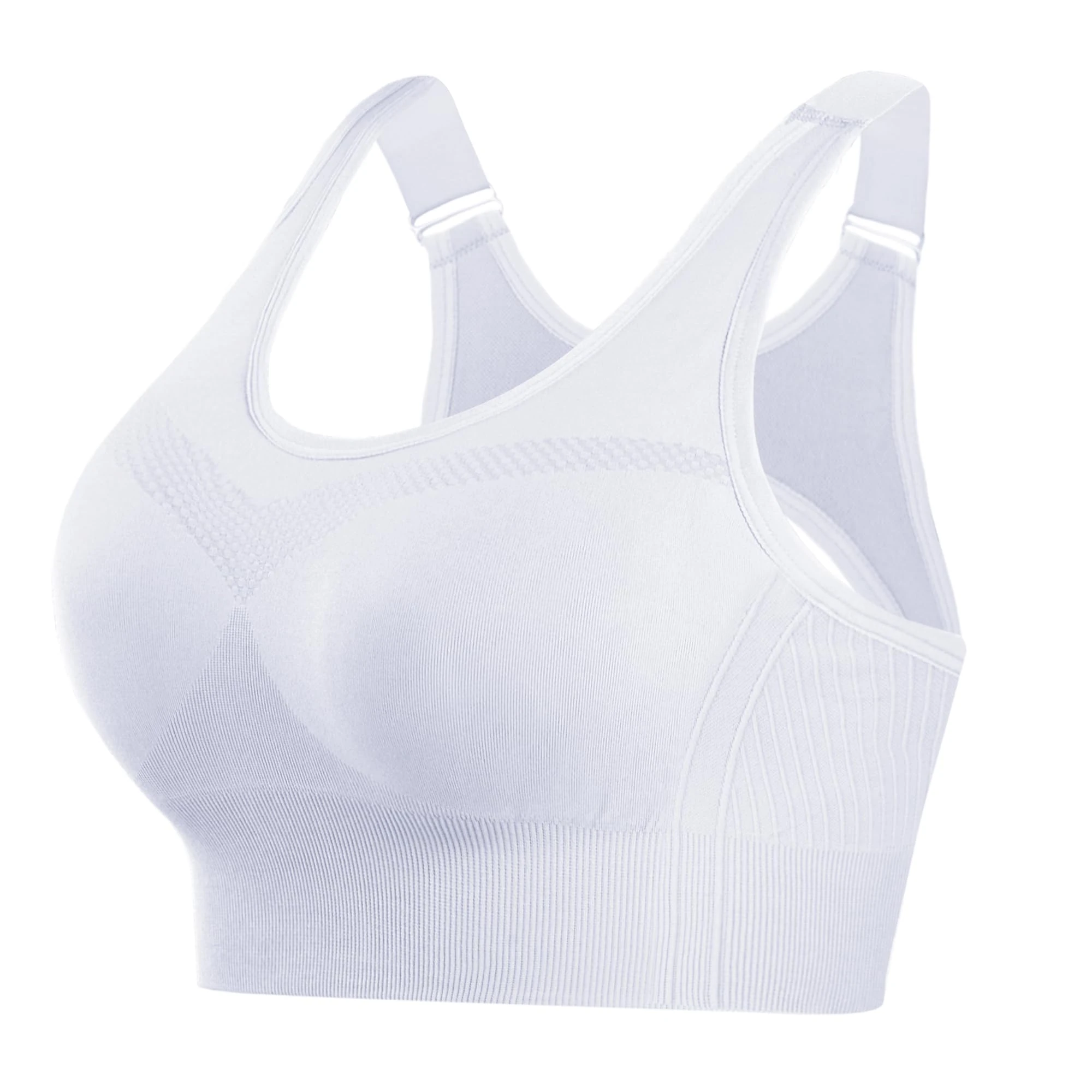 Litherday Women's Sports Bra High Support Adjustable Full Coverage Padded Bralette Sports Bras Yoga Gym Running Crop Top Plus Size(White,M)
