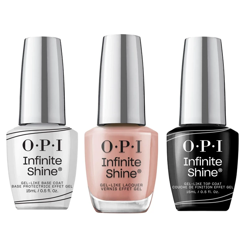 OPI Infinite Shine Long-wear Nail Polish, Gel-Like Nail Varnish with no UV lamp needed, 3-Step System for up to 11 days of vibrant colour, Base Coat & Nail Polish & Top Coat, Barefoot in Barcelona, 3x