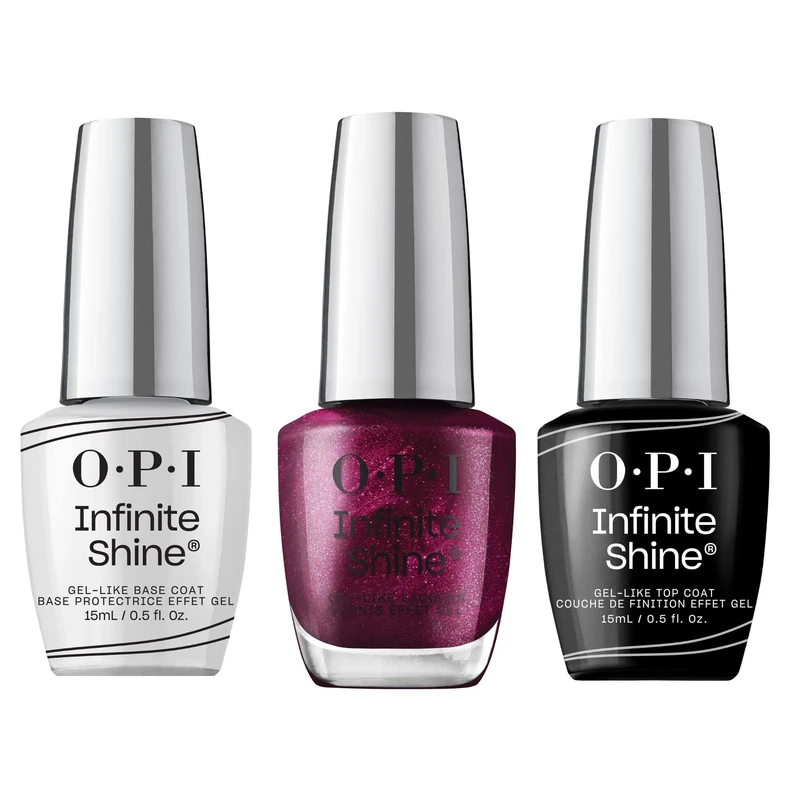 OPI Infinite Shine Long-wear Nail Polish, Gel-Like Nail Varnish with no UV lamp needed, 3-Step System for up to 11 days of vibrant colour, Base Coat & Nail Polish & Top Coat, Vamp Champ, 3x 15ml