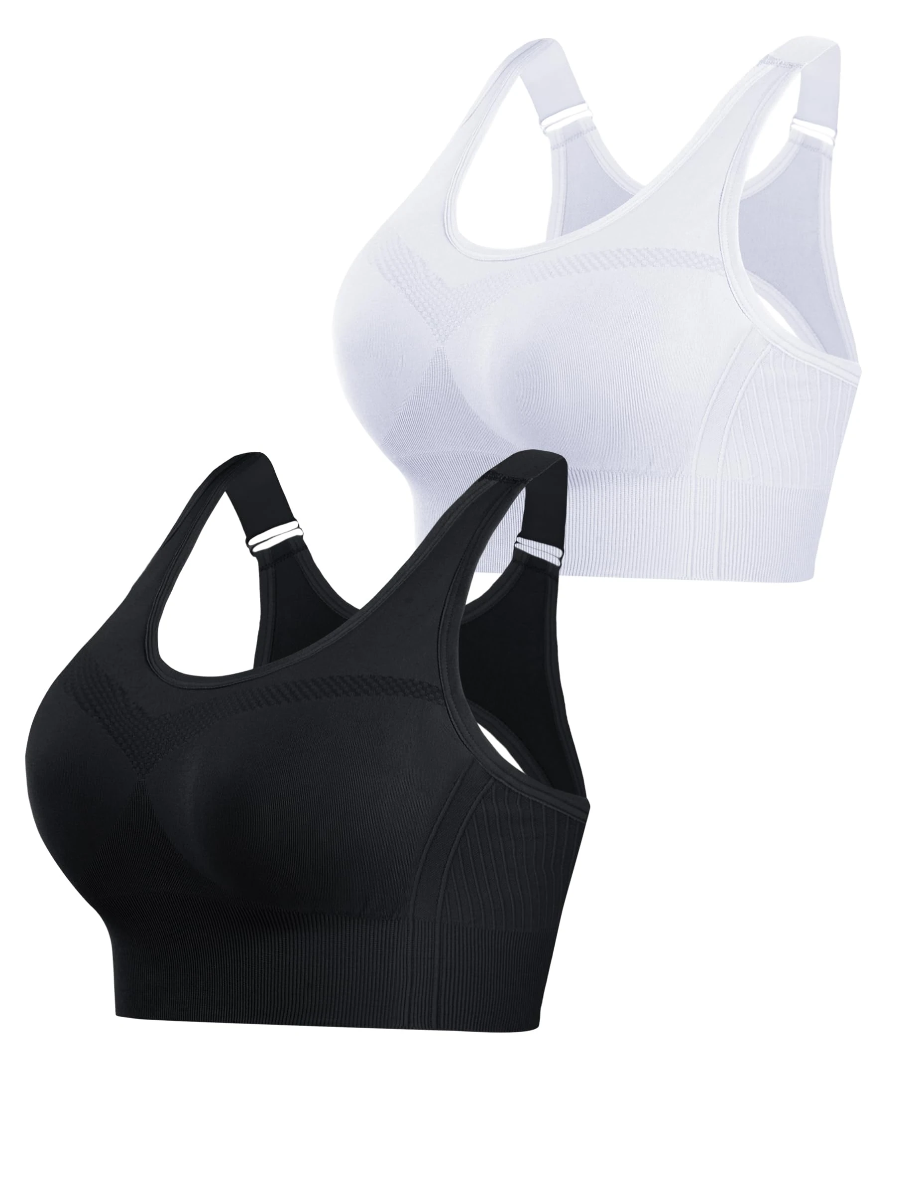 Litherday Sports Bras Women High Impact Shock Absorber Padded Yoga Gym Running Crop Top Plus Size for Large Breasts(Black+White,XL)