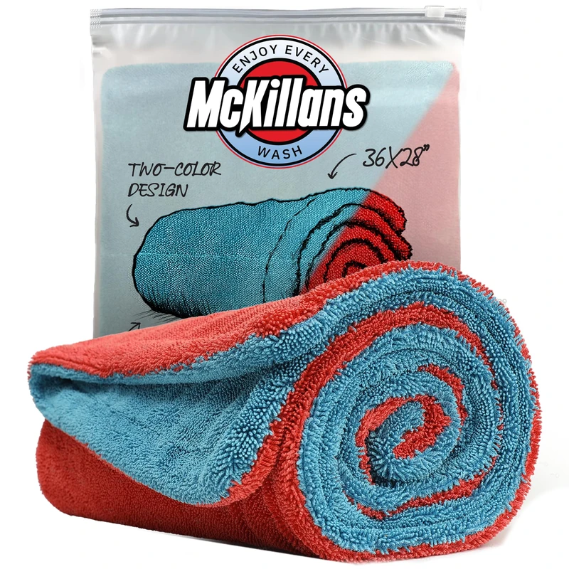 McKillans® Extra Large Dual-Color Car Drying Towel XL - Edgeless & Ultra Soft & Absorbent - 36" x 28" - 1200 GSM Twisted Loop Microfiber Drying Towel for Car Detailing