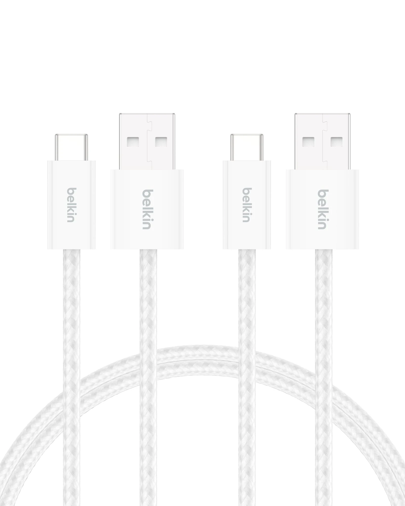 Belkin 2-Pack Braided USB-A to USB-C Cable 5ft, 15W - Soft, Flexible Fast-Charging Cable, Type C Charger Cord for iPhone 17 & 16 Series, Galaxy S25, Pixel 10, iPad Pro, & More - White
