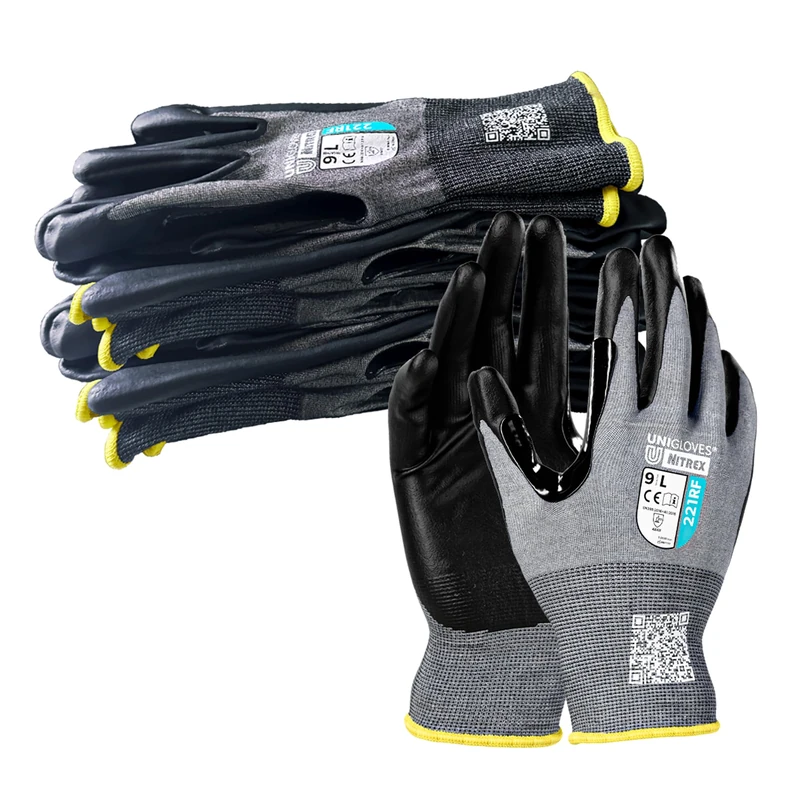 NITREX 221RF Ultra Thin, Cut Resistance Level F, Foam Nitrile Glove, NitreGuard Technology, 5 Pairs, Size 9
