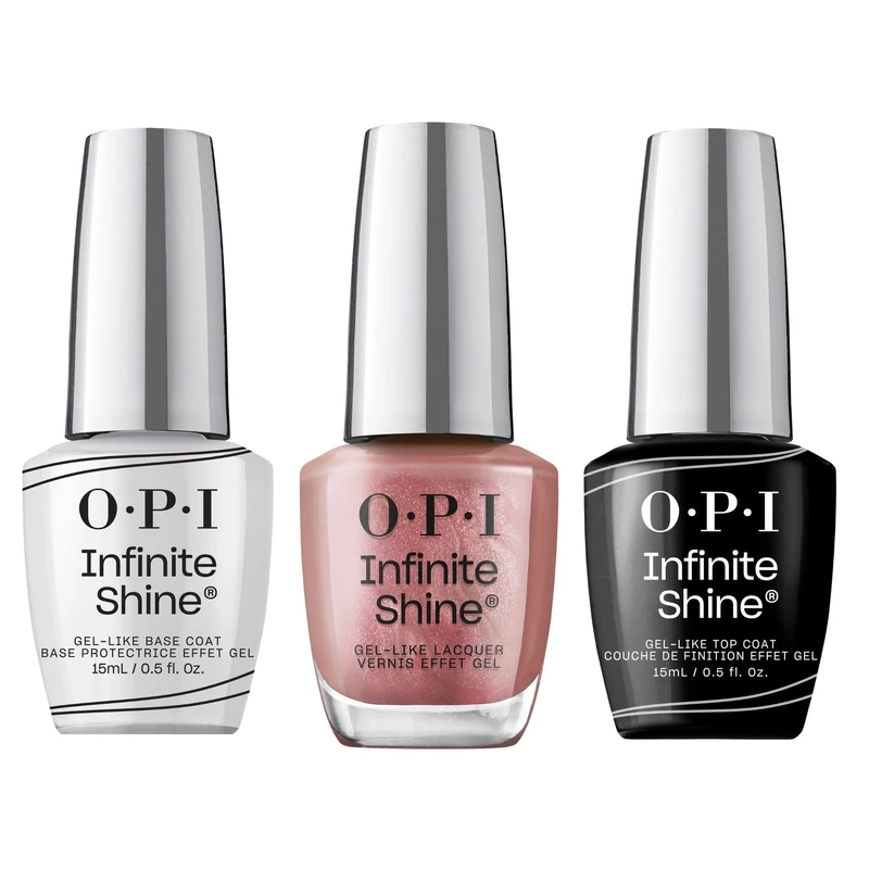 OPI Infinite Shine Long-wear Nail Polish, Gel-Like Nail Varnish with no UV lamp needed, 3-Step System for up to 11 days of vibrant colour, Base Coat & Nail Polish & Top Coat, Chicago Champaign Toast,