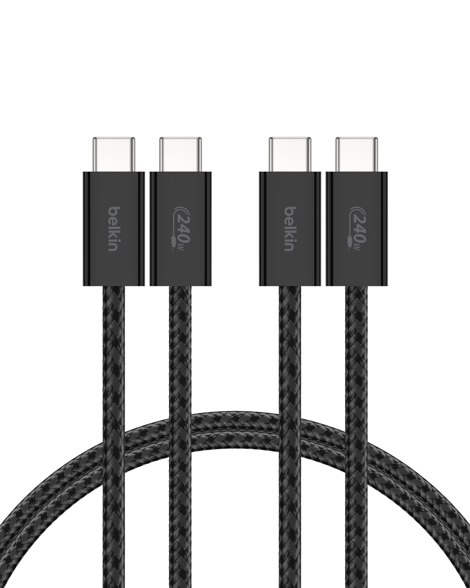 Belkin 2-Pack Braided USB-C to USB-C Cable 5ft 240W - Soft, Flexible Fast-Charging Cable, Type C Charger Cord for iPhone 17 & 16 Series, Galaxy S25, Pixel 10, iPad Pro, & More - Black