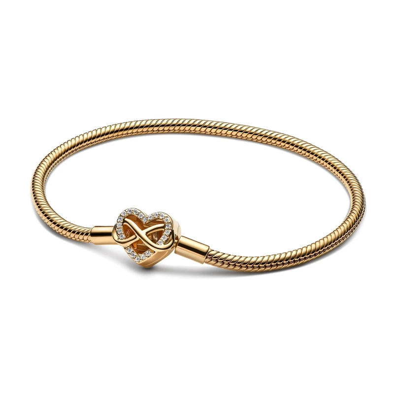 PANDORA Moments 563758C01-17 Snake Link Bracelet with Infinity Heart Clasp and 14K Gold Plated Sterling Silver with Cubic Zirconia, Fits Moments, Size: 17cm, 17cm, Sterling Silver, Cubic Zirconia