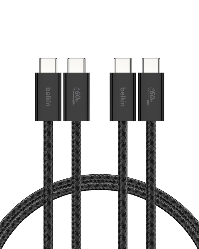Belkin 2-Pack Braided USB-C to USB-C Cable 5ft, 60W - Soft, Flexible Fast-Charging Cable, Type C Charger Cord for iPhone 17 & 16 Series, Galaxy S25, Pixel 10, iPad Pro, & More - Black