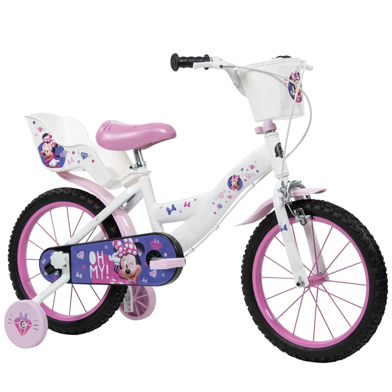 Toimsa 16" Disney Minnie Kids Bike, Learn to Ride Bicycle, with Training Wheel Stabilisers and Accessories for children/youth age 5-7 Years, Pink and White