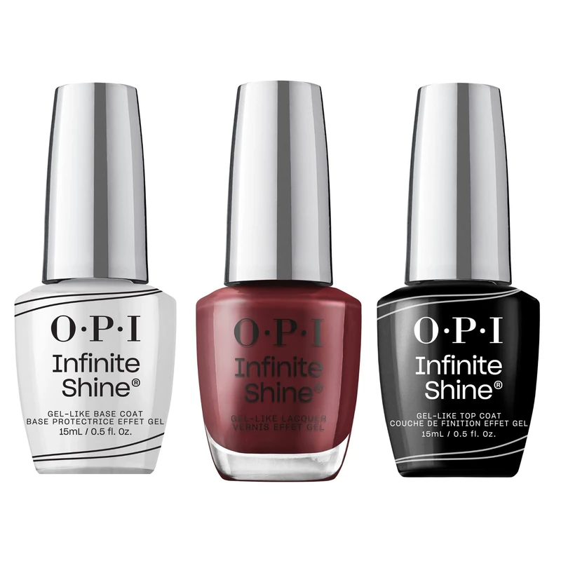OPI Infinite Shine Long-wear Nail Polish, Gel-Like Nail Varnish with no UV lamp needed, 3-Step System for up to 11 days of vibrant colour, Base Coat & Nail Polish & Top Coat, Raisin' The Bar, 3x 15ml