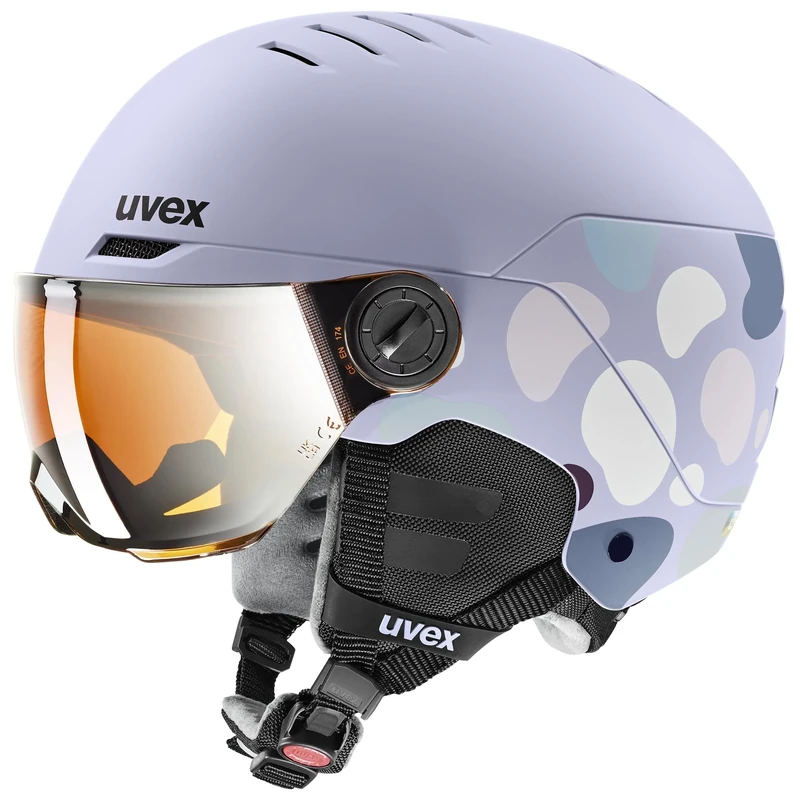 uvex rocket jr visor - sturdy ski helmet for kids - filter category 2 - optimized ventilation - cool lavender abstract matt - 54-58 cm