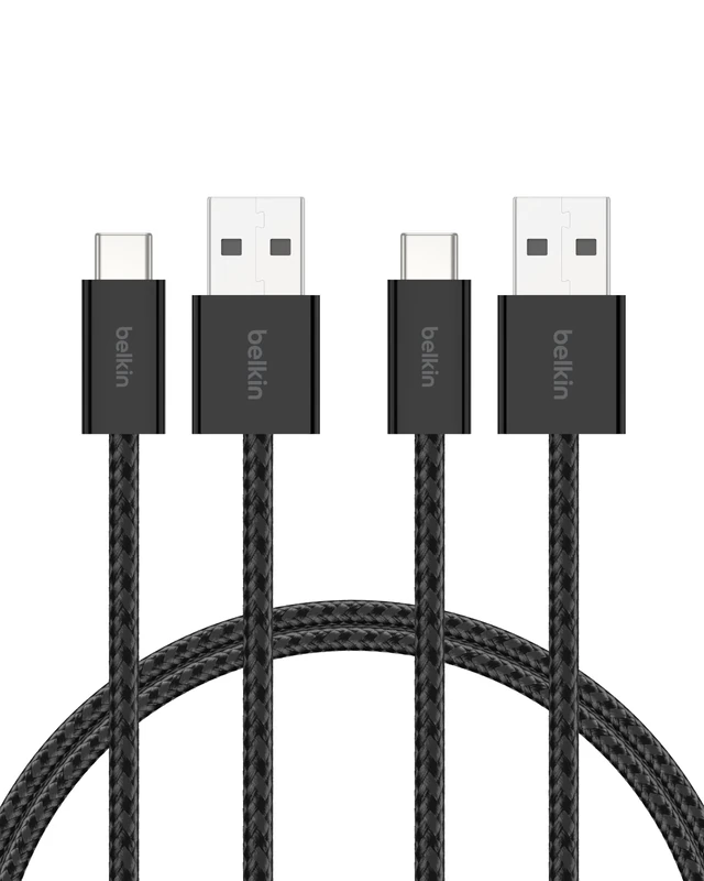 Belkin 2-Pack Braided USB-A to USB-C Cable 5ft, 15W - Soft, Flexible Fast-Charging Cable, Type C Charger Cord for iPhone 17 & 16 Series, Galaxy S25, Pixel 10, iPad Pro, & More - Black