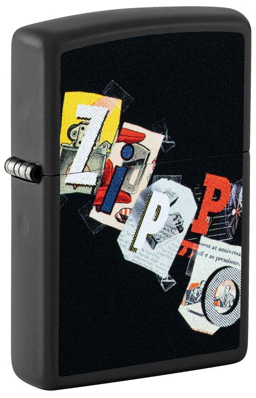 Zippo Windproof Lighter - Zippo Letters Design - Colour Image Black Matte - Refillable - Reusable - Windproof Design - Gift Box - Made in USA
