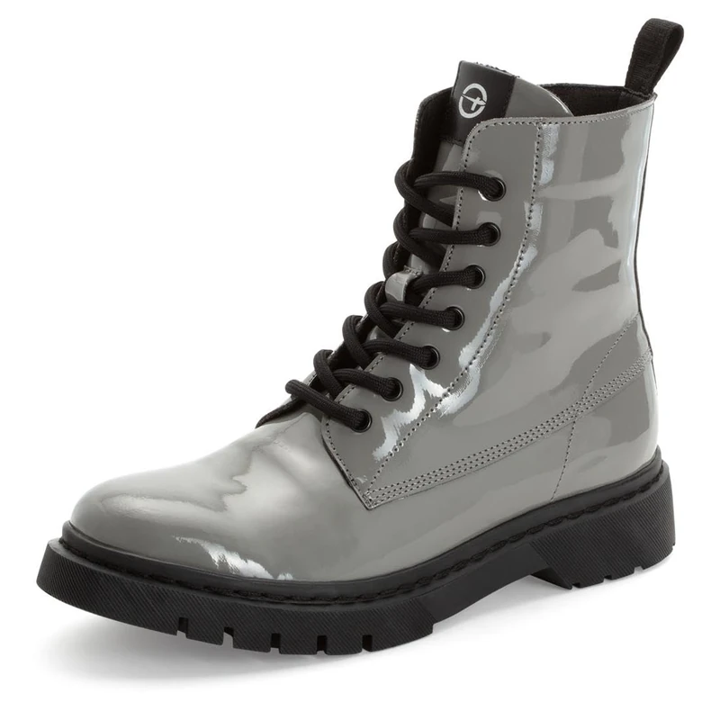 Tamaris Women's Damen Lace Boot Flat 1-25833-41 Ankle, Taupe Patent, 4 UK
