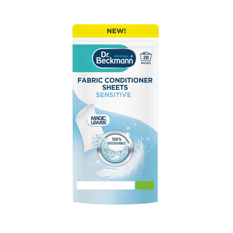 Dr. Beckmann Fabric Conditioner Sheets Sensitive | No mess | Convenient and pre-dosed fabric conditioner sheets |Dissolvable | Hypoallergenic fragrance | 14 sheets