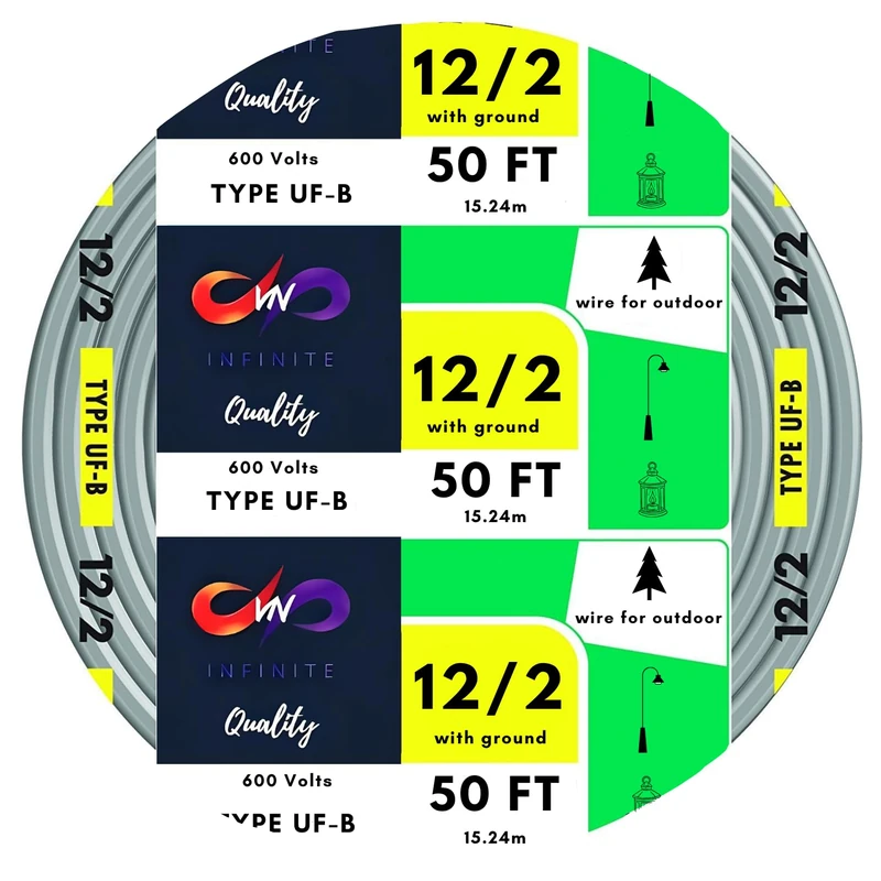 VN Infinite quality 12/2 UF-B Wire Gray Solid Underground Feeder Cable 50 ft