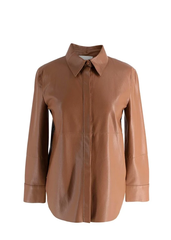 Nanushka Pre-loved Milk Chocolate Brown Faux Leather Shirt/Jacket