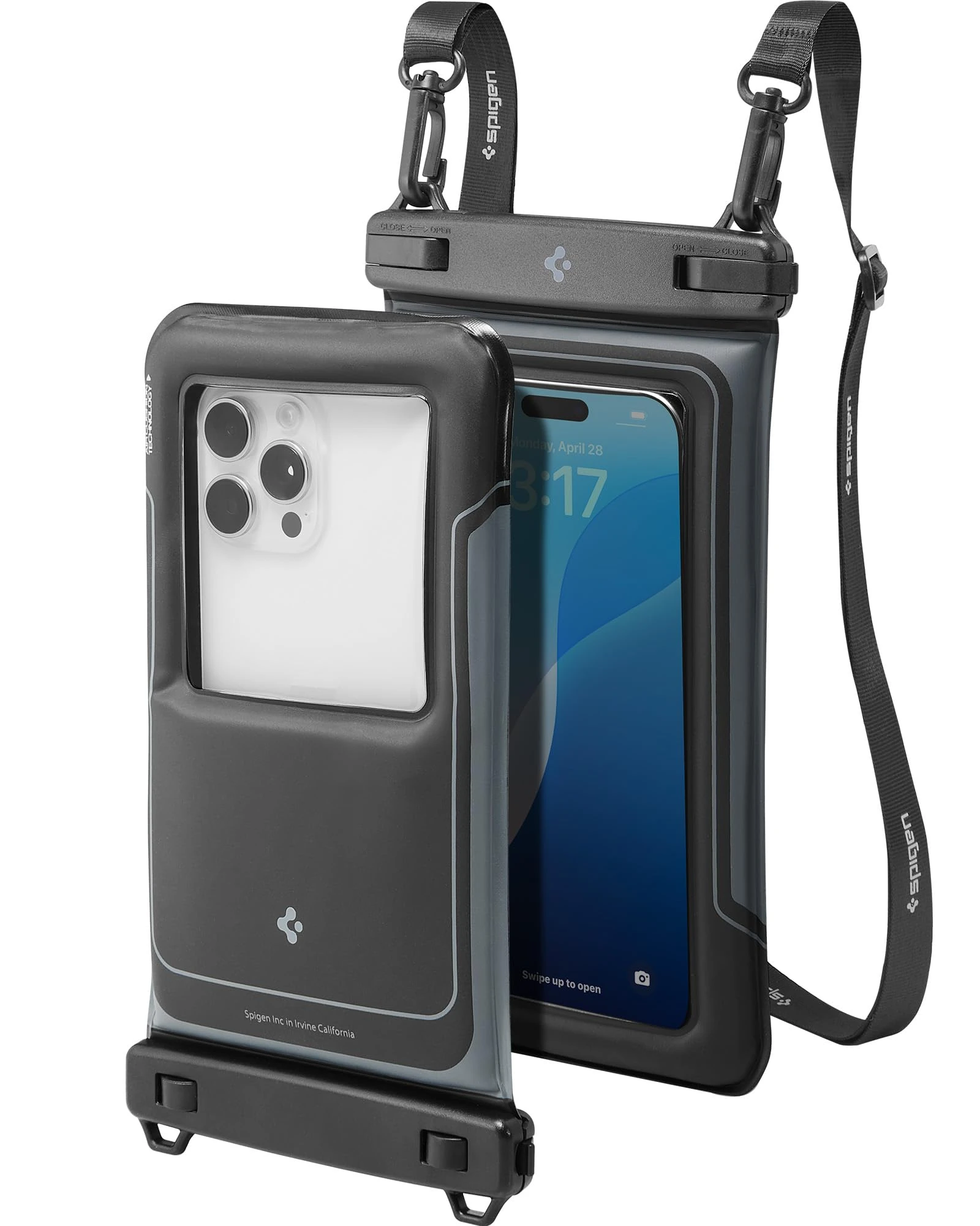 Spigen [2 PACK Floating Waterproof Phone Pouch, IPX8 Certified Dry Bag with Clear Camera Window & Air Cushion Sponge, Shockproof Underwater Case for iPhone, Galaxy, Pixel Up to 7" – Black