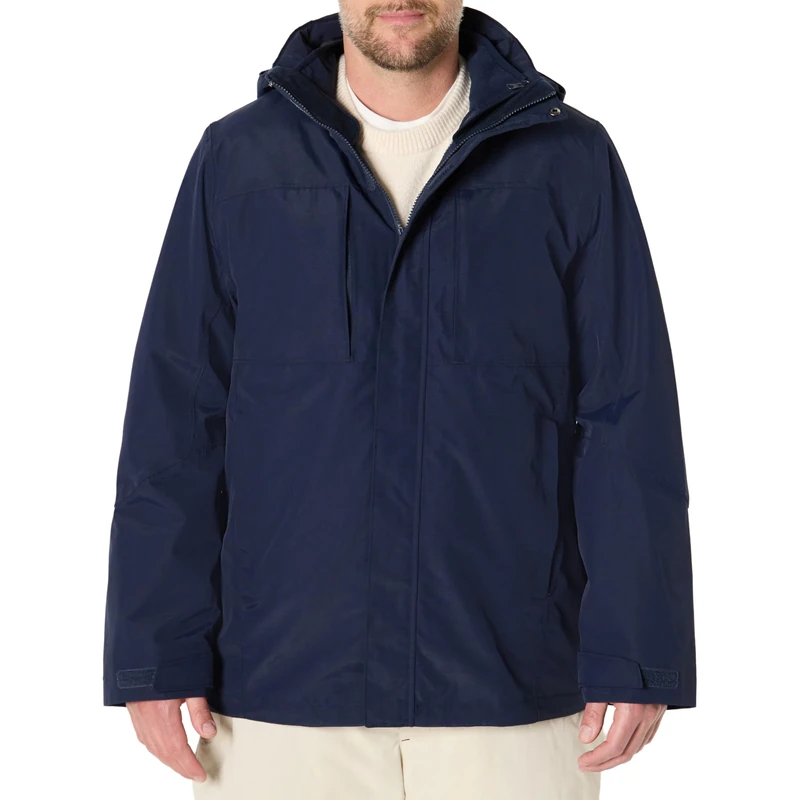 Amazon Essentials Men's Water-Resistant 3 in 1 Snow Jacket, Navy, L