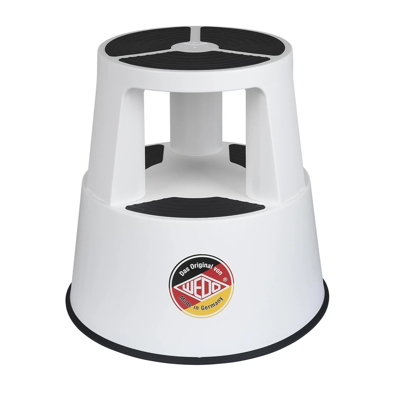 WEDO Super Step Rolling Stool Made of Unbreakable Plastic - Rollable Elephant Foot Step Stool, TÜV GS Approved, Made in Germany, Non-Slip - Height Approx. 43 cm, Load Capacity 150 kg, (White)