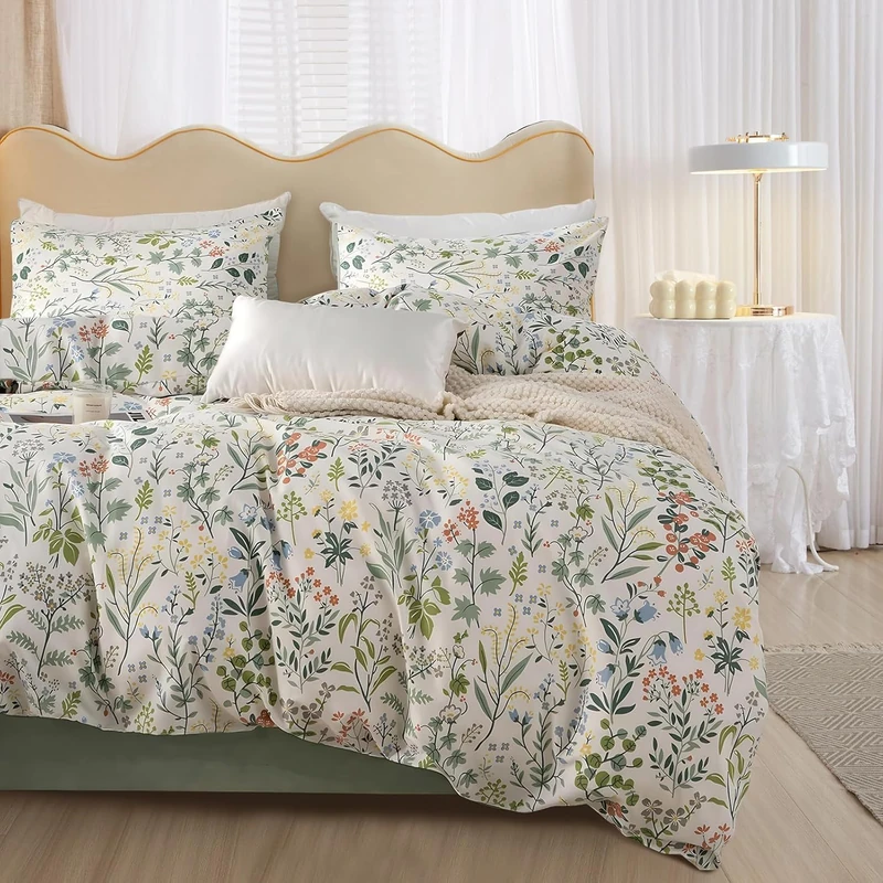 HighBuy Boho Floral Comforter Set Queen with 2 Pillowcases Lightweight 3 Pieces Farmhouse Shabby Chic Floral Bedding Set for Women Girl Farmhouse Flower Bedding Comforter Set All Season