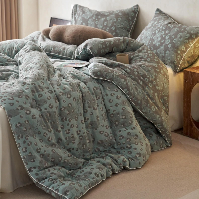 HighBuy Boho Leopard Print Queen Size Comforter Set Muslin Cotton Bedding Set Animal Cheetah Printed Comforter Sexy Soft Fluffy with 2 Pillowcases for All Season-Queen Size