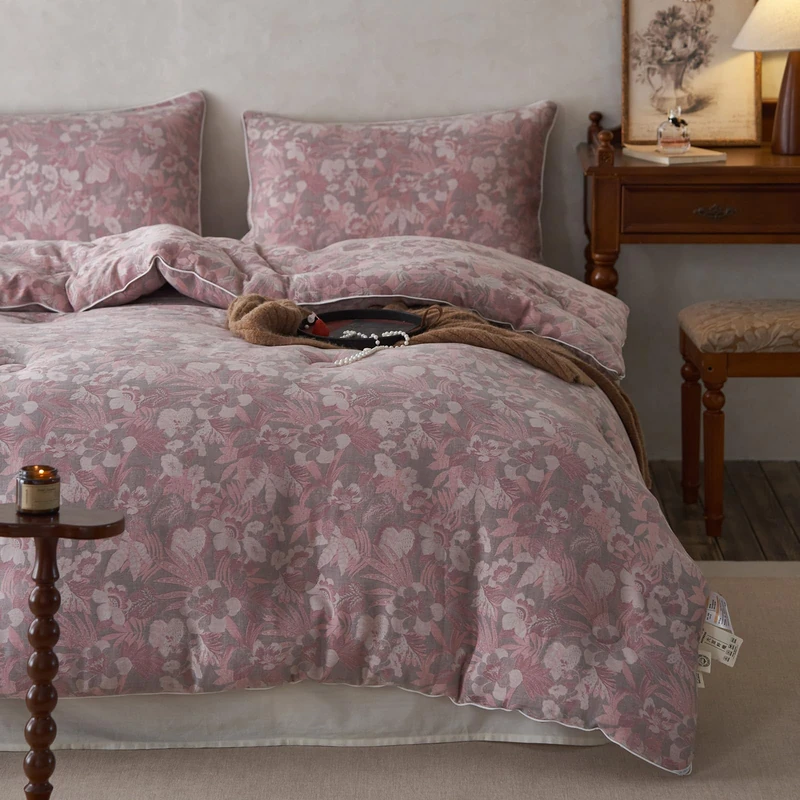 HighBuy Muslin Cotton Comforter Set Full Size Pink Floral Bedding Comforters Set 3 Piece Lightweight Soft & Warm Bed Comforter Full with 2 Pillowcases,Boho Chic Bedding Set