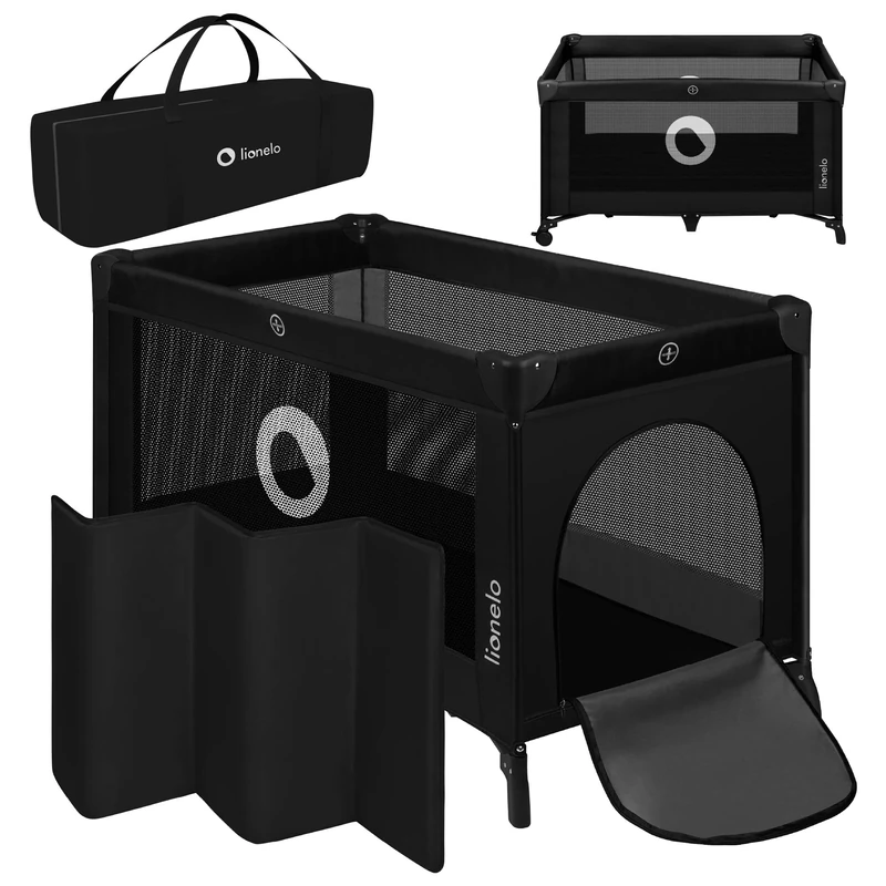 lionelo STEFI 2-in-1 Travel Cot & Baby zone Portable Baby Bed for Newborns and Toddlers 0-36 kg with Mattress, Side Entry, Breathable Mesh, LockGuard Safety, Wheels with Brakes, Easy-Fold System, Bag