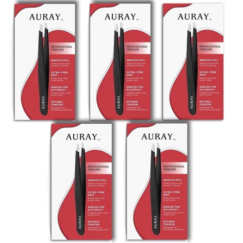 Eyebrow Tweezers Stainless Steel Facial Hair Removal Tweezers for Men & Women in Black with Slanted Tip for Easy Plucking by AURAY (5)