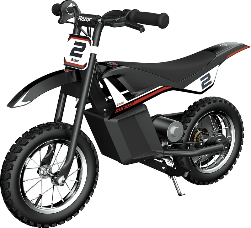 Razor MX125 W/Decals Electric Lithium Kids Dirt Bike With Speeds Up To 8 mph, 100W Hub Motor For Ages 7+, Black
