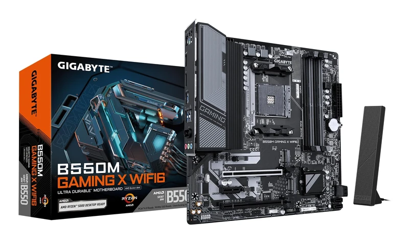 Gigabyte B550M GAMING X WIFI6 Motherboard - AMD Ryzen 5000 CPUs, 5+3 Phases VRM, up to 3200MHz DDR4, 1xPCIe 4.0 + 1xPCIe 3.0 M.2, Wi-Fi 6, 1GbE LAN, USB 3.2 Gen 1