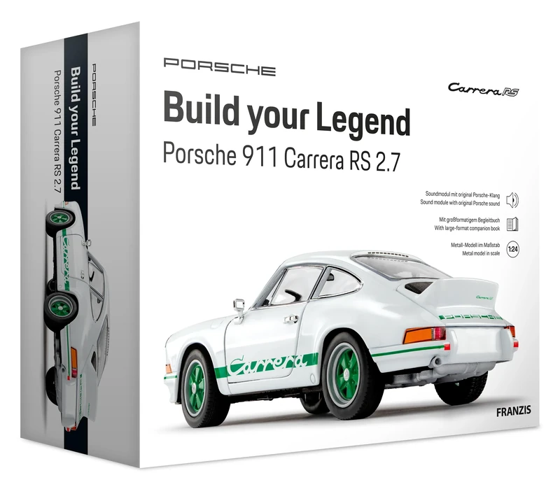 FRANZIS 67267 Porsche 911 Carrera RS 2.7 Build Your Legend Detailed Model Kit Including Sound Module, LED Lighting, Accompaniment Book