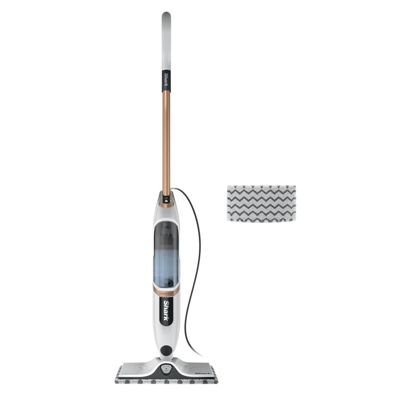 Shark SteamSpot with Steam Blaster Technology for Hard Floors, Lightweight Steam Mop, Chemical Cleaning, Removable Tank, 2 Machine Washable Dirt-Grabbing Pads, White and Polycopper S2001EU