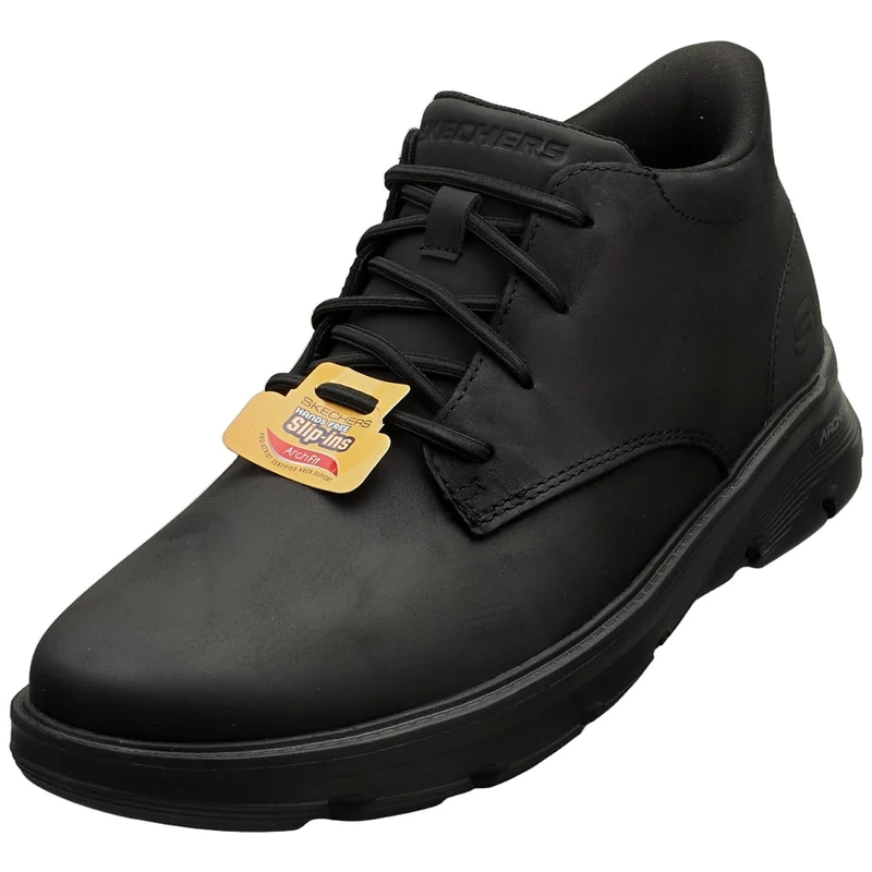 Skechers Men's Arch Fit Garza Ridley Slip-On Sneakers, Black Leather/Synthetic, 10 UK