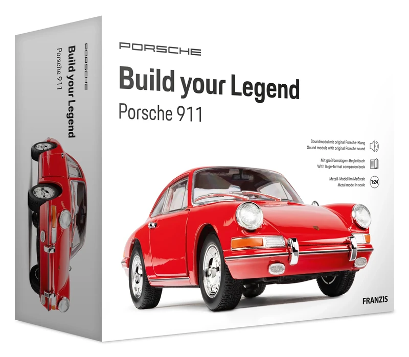 FRANZIS 67247 Porsche 911 Build Your Legend Detailed Model Kit Including Sound Module, LED Lighting, Accompaniment Book