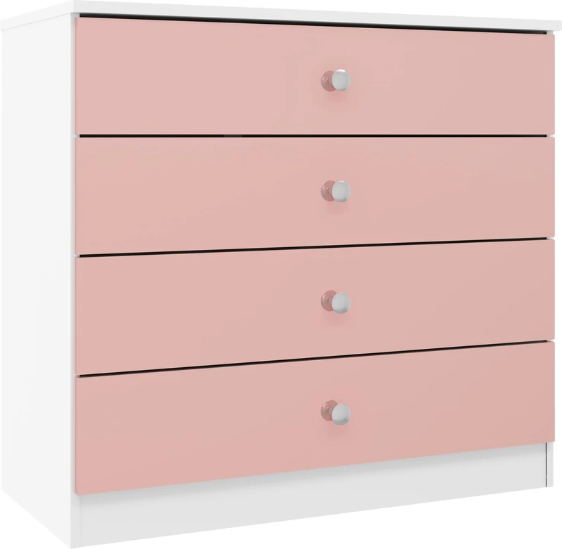 Seconique Denver 4 Drawer Chest in White/Pink Gloss